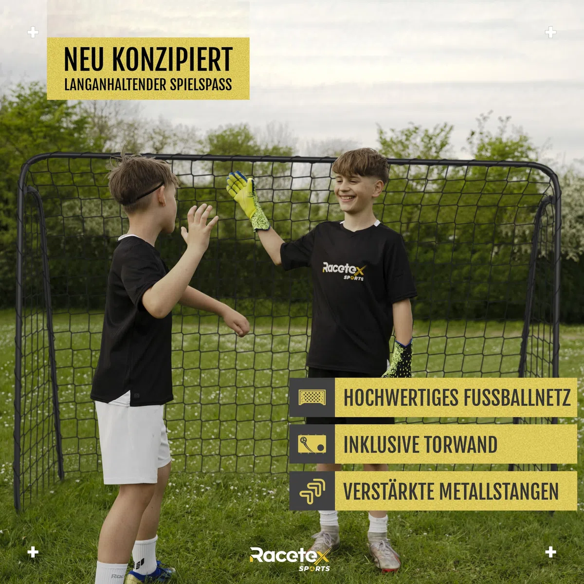 Racetex Fußballtor Kinder inkl. Torwand mit [Anti-Rost Beschichtung] - Fussballtore für Garten Kinder und Erwachsene - Fußball Tor mit Erdanker für einen optimalen Halt - Fussballtor