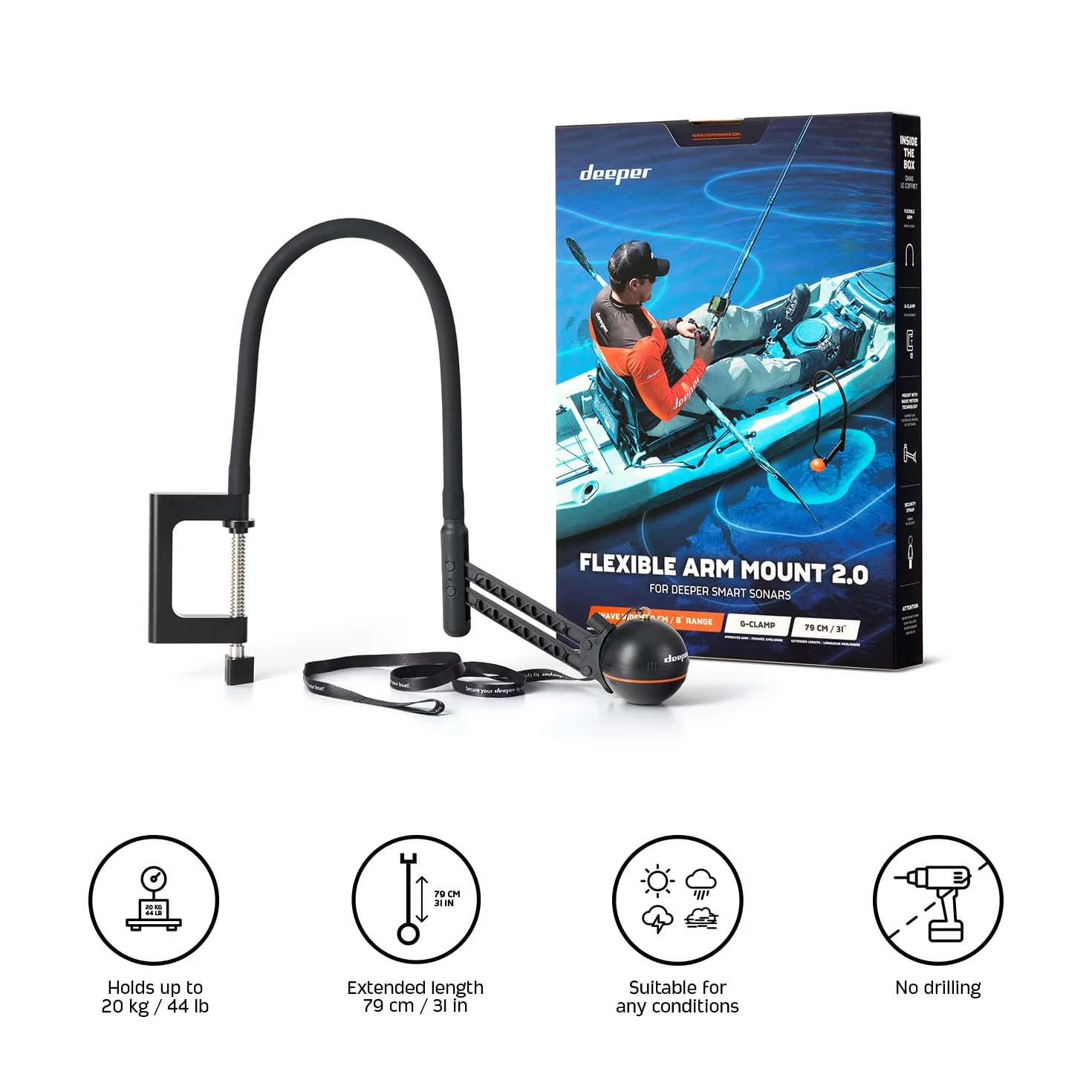 Deeper Flexible Arm 2.0 – flexibler Montagearm für Angelboot, Bellyboot und Kajak