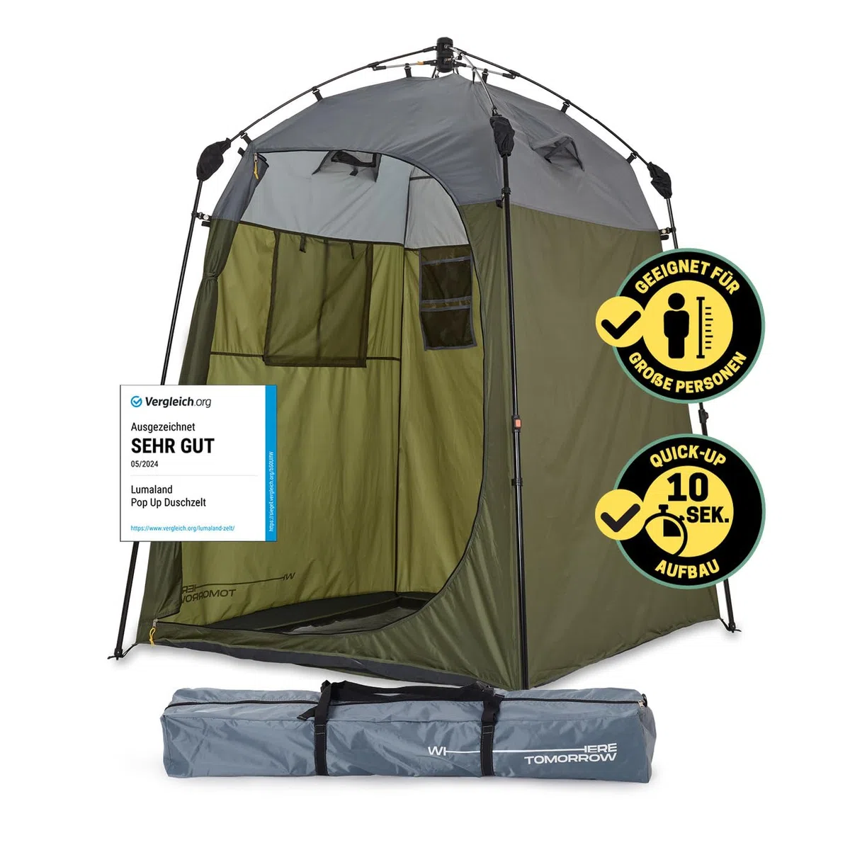 Lumaland Premium Duschzelt | Toilettenzelt für Indoor & Outdoor | Mobiles Umkleidezelt & Lagerzelt | Zelt für Tierfotografie | Ideal zum Campen, Festival & zum Angeln | Wasserdicht & Windfest [Grün]