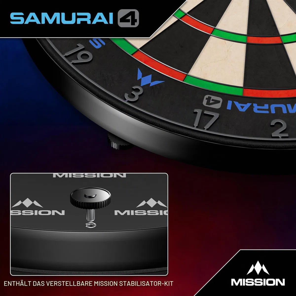 Mission Darts | Samurai 4 | Professionelle Borsten-Dartscheibe | Messerdraht | White OR Graphite Spider Edition