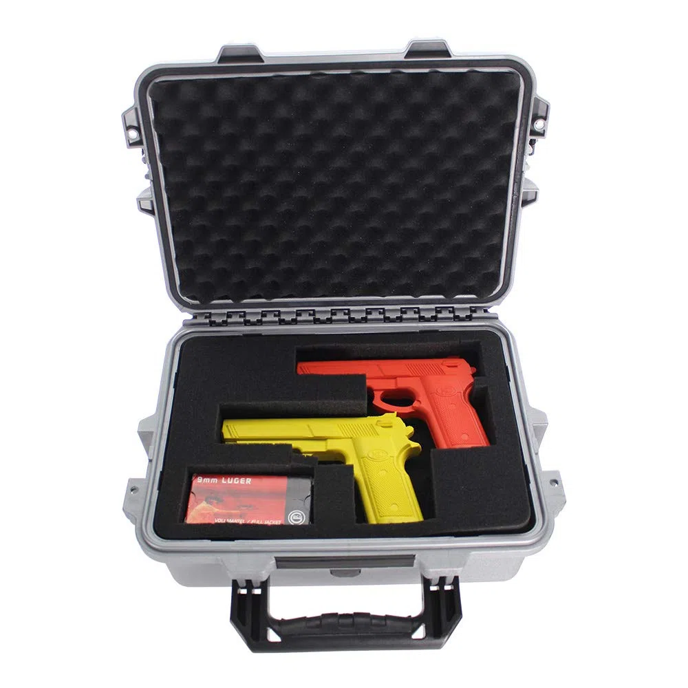 Rottner Waffentransportbox Gun Case mobile, Schnappverschluss, Grau, BxH 395x148 mm, geeignet für 2 Kurzwaffen, Munition, Zubehör