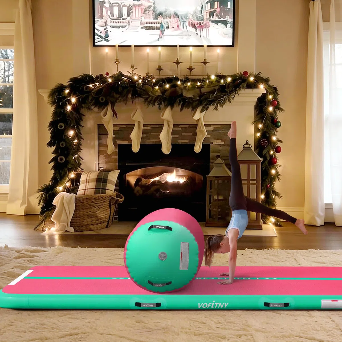 VOFiTNY Aufblasbare Rolle Gymnastik Yoga Turnmatte Air Barrel Tumbling Track Balance Trainer Luft Roller