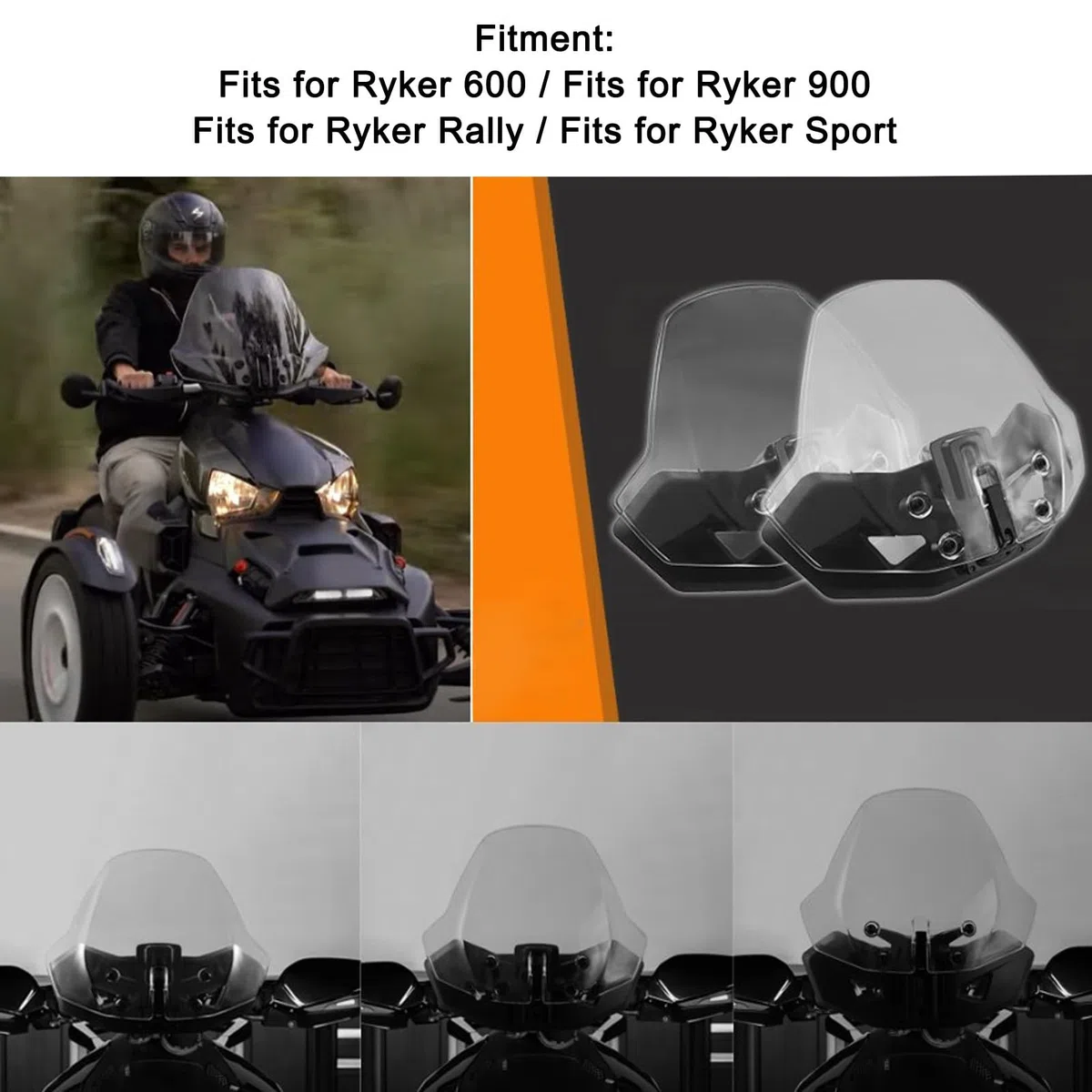 Einstellbare Windschutz Scheibe 219401032 PC Aero Dynamisch Erhöht Komfort Sport Wind Bildschirm für Ryker 600 900 Rally Sport Verstellbare Sport Windschutz Scheibe (Transparent)