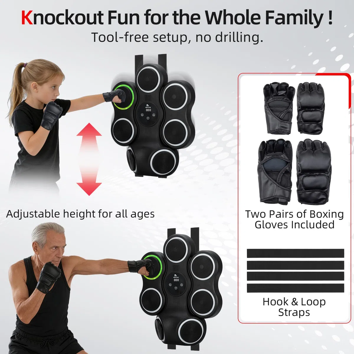 Abahub Music Boxing Machine for Adults & Kids, Home Fitness Equipment with Gloves, Wall Mounted Interactive Punching Target, Nice Gift Choice
