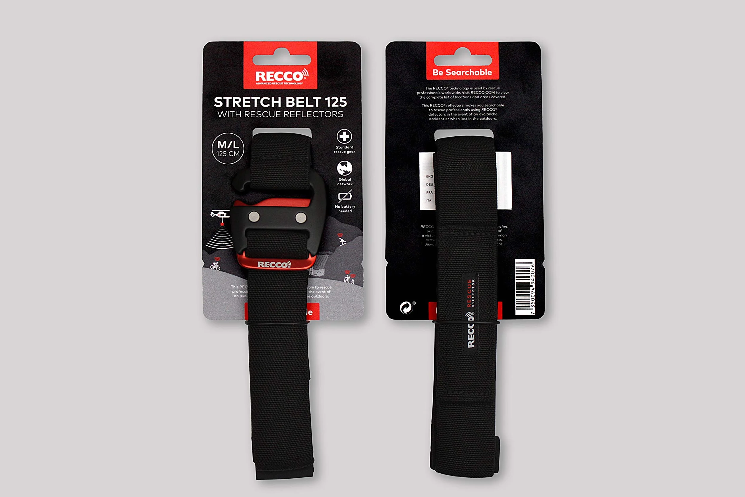 RECCO Rettungs Reflektor Gürtel Stretch: M - XL (74-125 cm) mit 2 Reflektoren