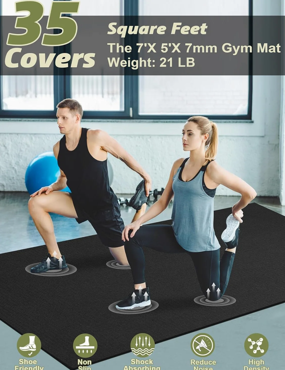 innhom Bodenschutzmatte Fitnessgeräte Fitness Sportmatte Fitnessmatte rutschfest, Hochstrapazierfähige Unterlegmatte Schutzmatte für Laufbänder