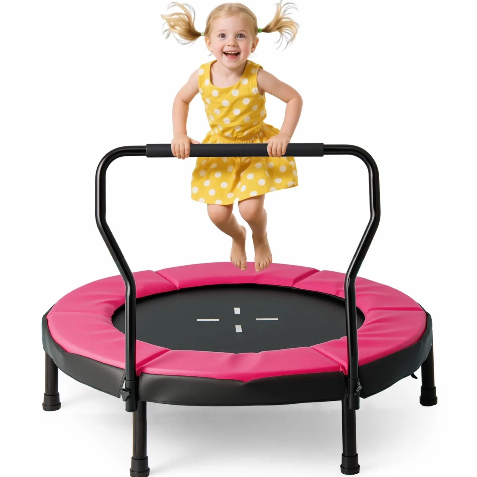 COSTWAY Ø102 cm Kinder Trampolin, Fitness-Trampolin Indoor mit Abnehmbarer Haltegriff, Minitrampolin bis 100 kg belastbar, Gartentrampolin Outdoor für 3-6 Jahre Kinder