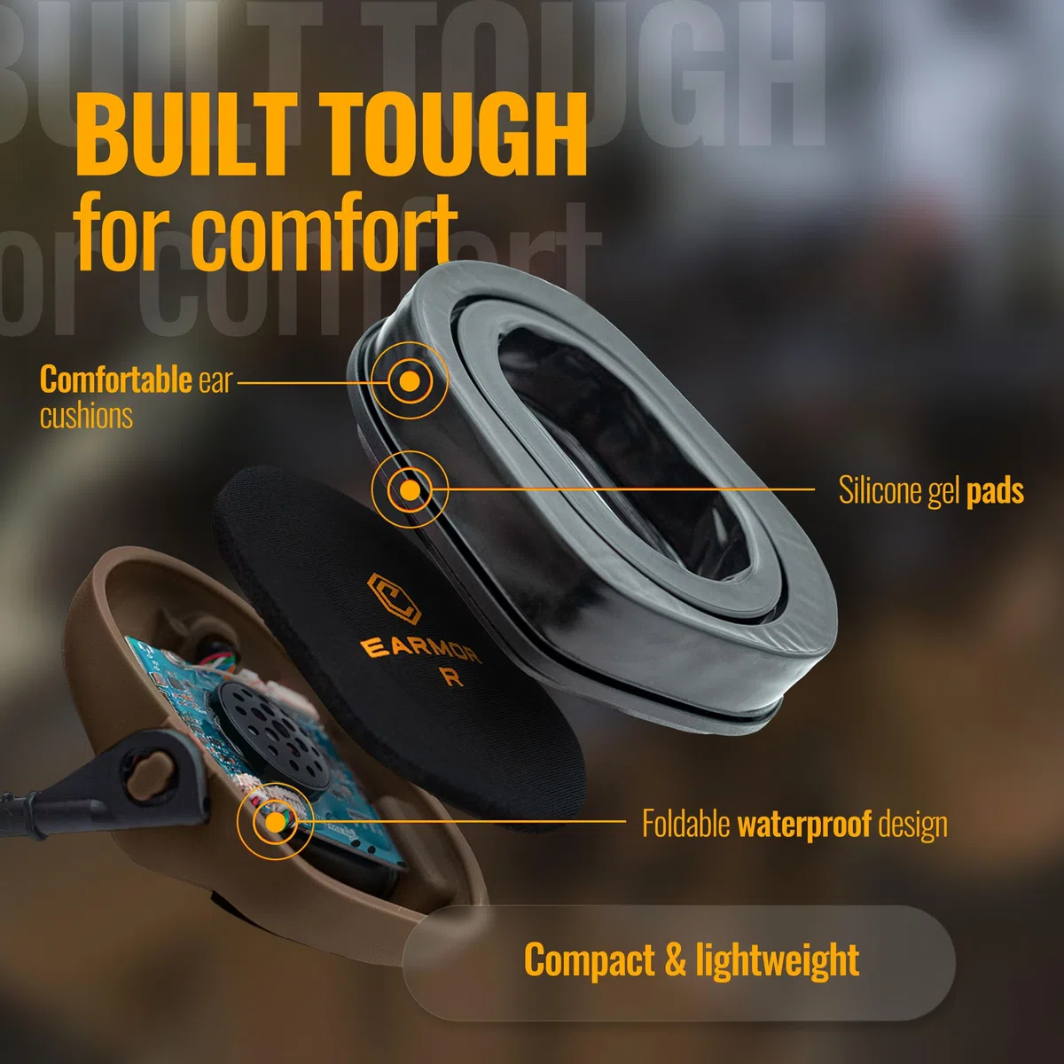 Earmor M32 Plus Elektronisches Helm-Headset – Gehörschutz mit Mikrofon & Klangeinstellung – IPX5 Wasserbeständig, Helmkompatibel für Outdoor-Aktivitäten (Hellbraun)