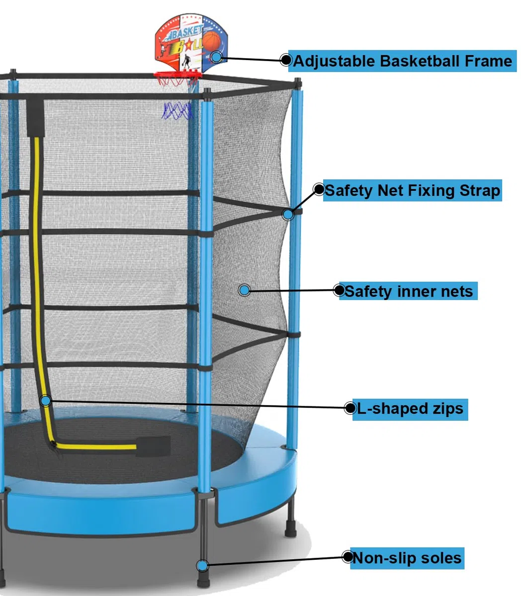 PILIN Kinder Trampolin Jumper 145 cm - Inklusive Metallfedern, Sicherheitsnetz mit Reißverschluss, Rahmenpolster - Indoor/Outdoor Kindertrampolin