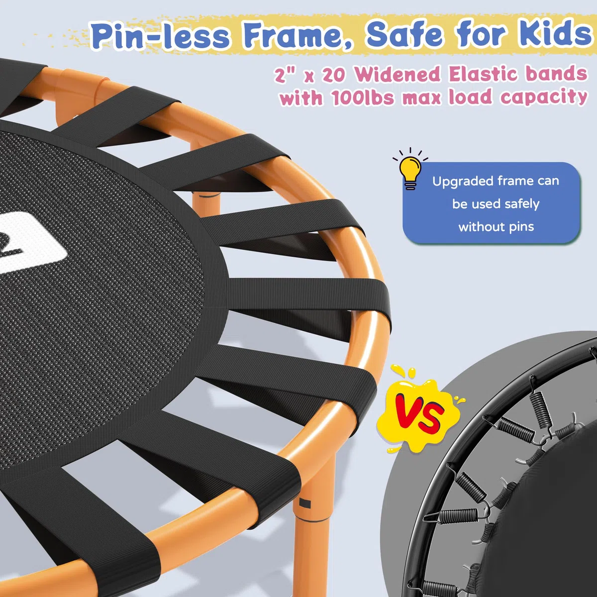 JOY SPOT! Ø91cm Trampolin Kinder Indoor, Mini Trampolin mit Verstellbarer Haltegriff, Faltbares Kindertrampolin bis 45 kg, Fitness Rebounder mit Sicherheitspolster für Kleinkind 3-12