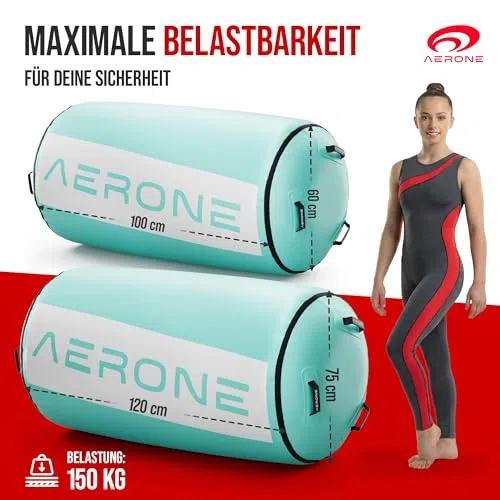AERONE Air Roll Aufblasbare Turnrolle inkl. Pumpe & Tasche Größe wählen