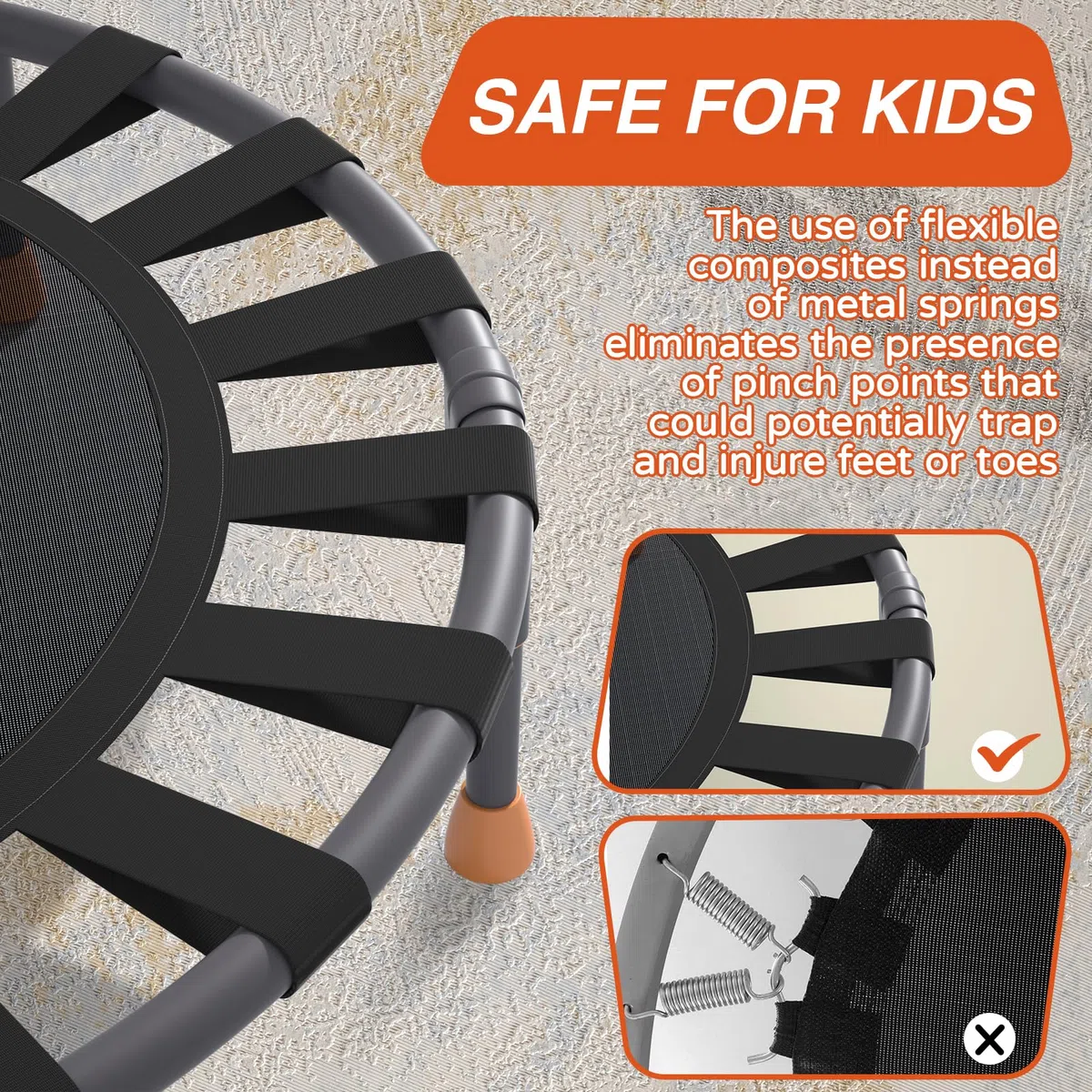JOY SPOT! Kinder Trampolin Indoor Outdoor, Ø 91cm Faltbares Minitrampolin mit Verstellbarer Griff, Kindertrampolin Klappbar Max 68 kg, Gartentrampolin für Kleinkind Jungen, Mädchen ab 3 4 5 6 7 Jahren