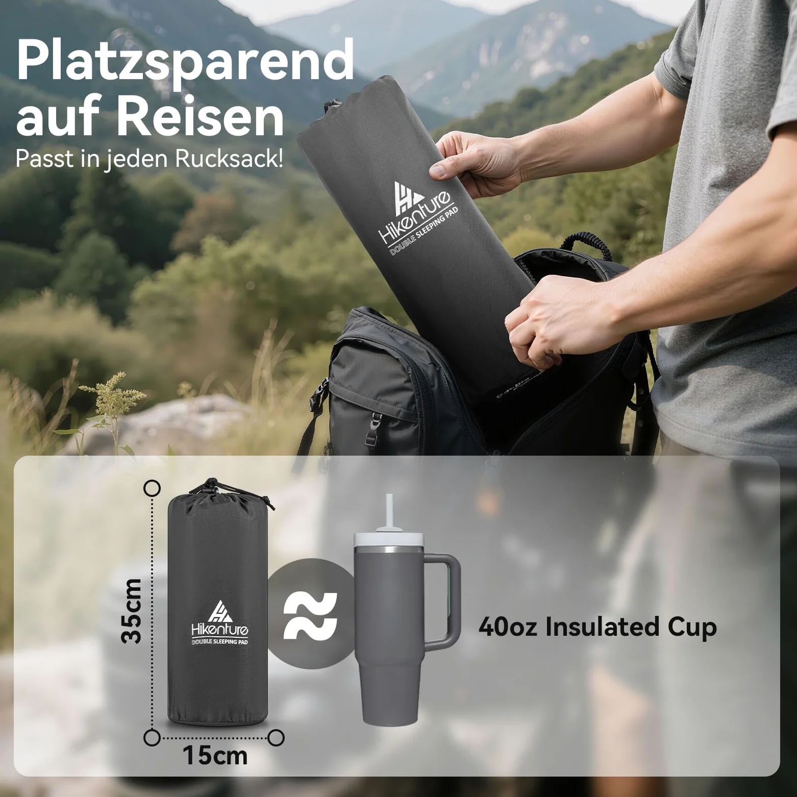 HIKENTURE Doppel Isomatte Ultraleicht, Camping Isomatte für 2 Personen Aufblasbar, Luftmatratze Schlafmatte, Navyblau