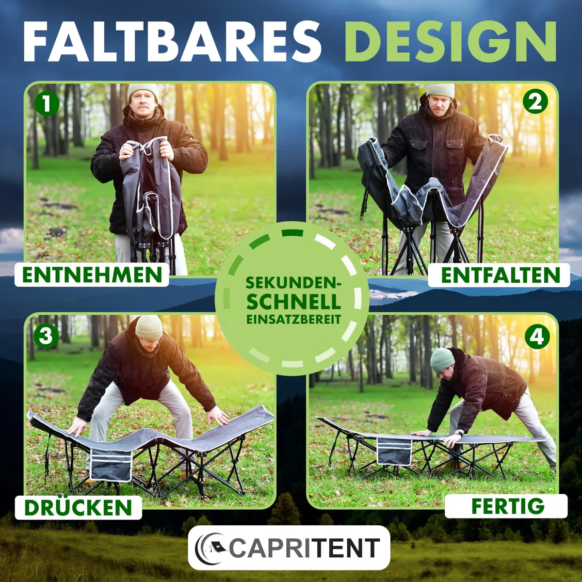 Feldbett klappbar 190x70 cm ultraleichtes Campingbett wetterfestes Klappbett inkl. Tragetasche für Camping Outdoor Angeln