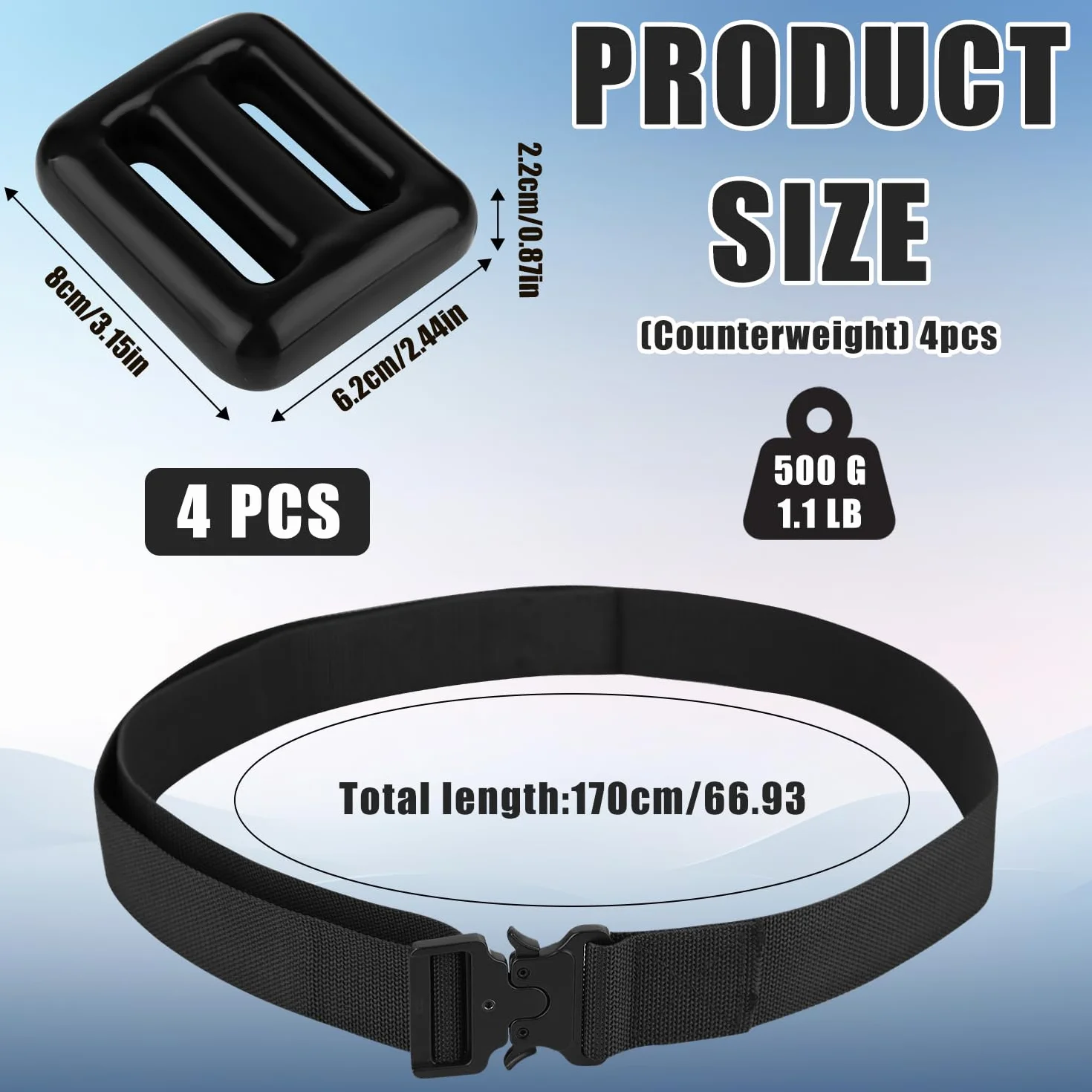 PEUTIER 4stk Tauchgewichtsgürtel, 0,5kg Tauchgewichtsgürtel Nylon-Tauchgürtel mit Metall-Schnellverschlussschnalle zum Speerfischen Freitauchen