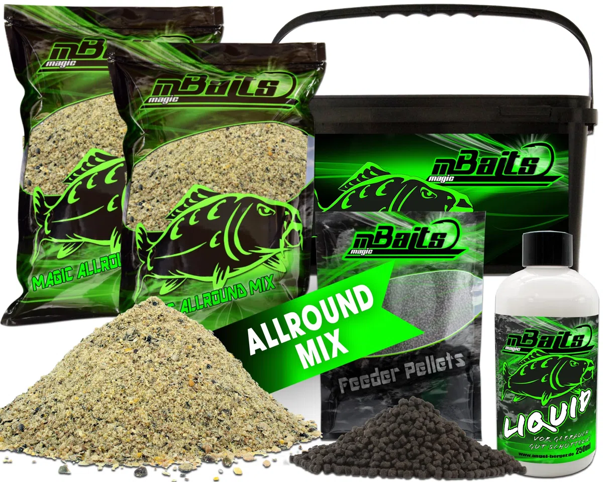 Angel-Berger Magic Baits Futterset mit Eimer Groundbait Liquid Pellets