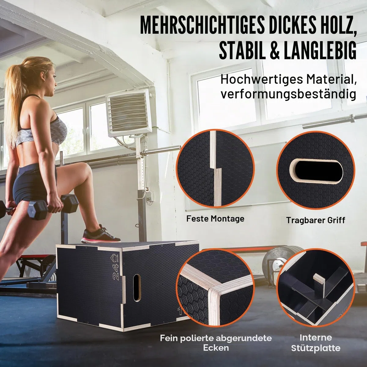 VEVOR 3-in-1 Plyometrische Sprungbox aus Holz, Plyo-Box, Plattform & Sprung-Agility-Box, rutschfeste Fitnessübung, Step-Up-Box für Zuhause, Fitnessstudio, Konditionierung, Krafttraining, mehrere