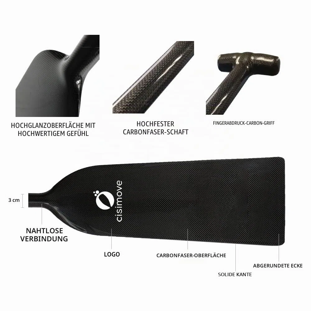IDBF-zugelassenes Carbonfaser-Drachenboot-Paddel mit Aluminium-Klammer, verstellbar, inklusive Spitzenschutz