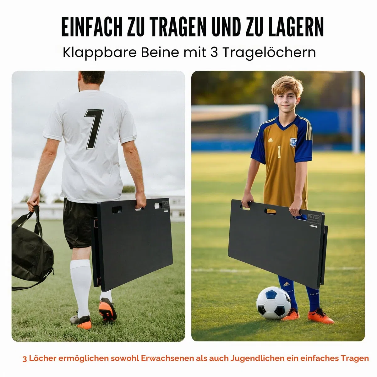 VEVOR Fußball Rebound Board, Tragbares Prellwand Brett 1150 x 450 mm, HDPE Rebounder Wand-Rebound-Ausrüstung, Kinder & Jugendliche, Trainingsbrett Rebounder Kicker für Fußballtraining Schwarz