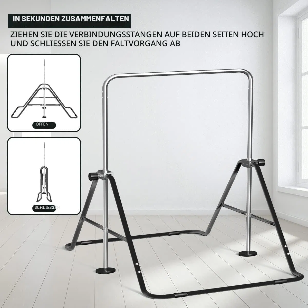 FBSPORT Gymnastikstange Kinder mit Verstellbarer Höhen und Turnen, Faltbarer Gymnastics Bars Turnreck Reckstange Outdoor Indoor, Erweiterbare Junior-Heimausrüstung Stangen für Kinderheimtraining