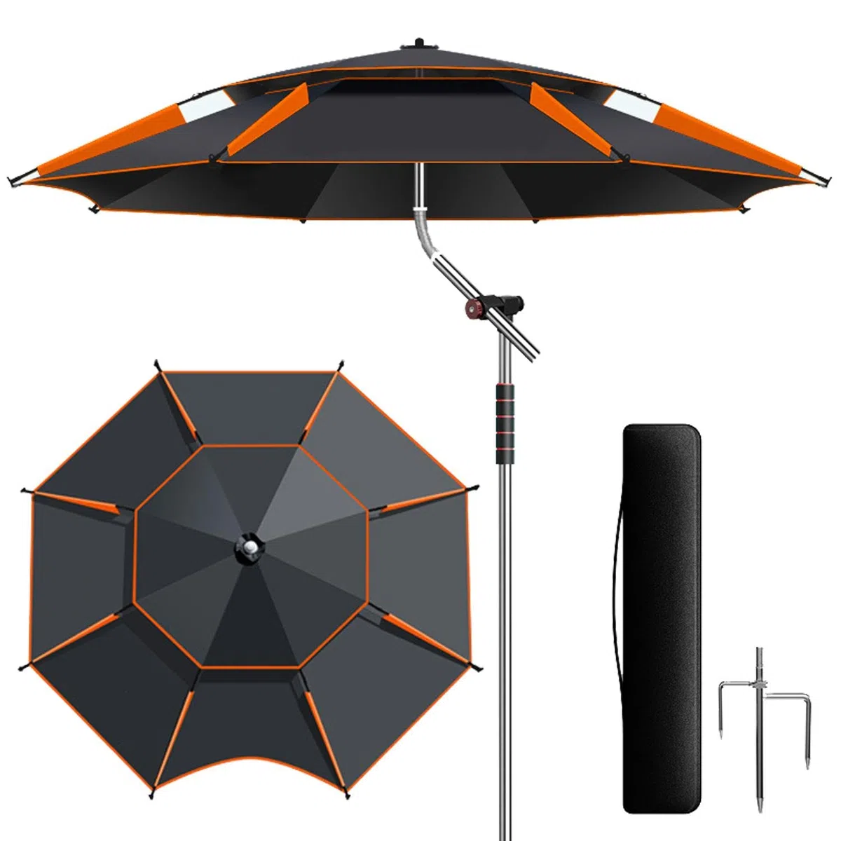 260/240/220cm Großer Strandschirm, Sonnenschirm Angel Windfest UV-Schutz 50+, Angelschirm Neigbarer Mit Erdspieß, Sonnenschirm Für Reise/Camping/Wandern,2.6m