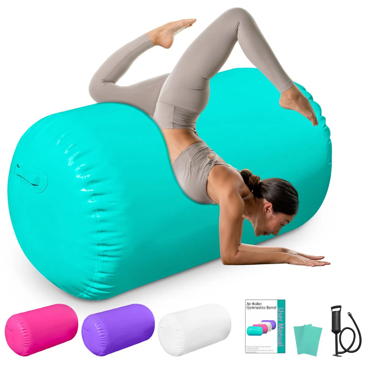 Air Rolle Turnen Aufblasbare Air Roll 120x80cm/120x60cm, PVC Gymnastik rolle Tumbling Air Barrel, Rückhandfeder Trainer mit Luftpumpe für, Cheerleading, Yoga & Gym