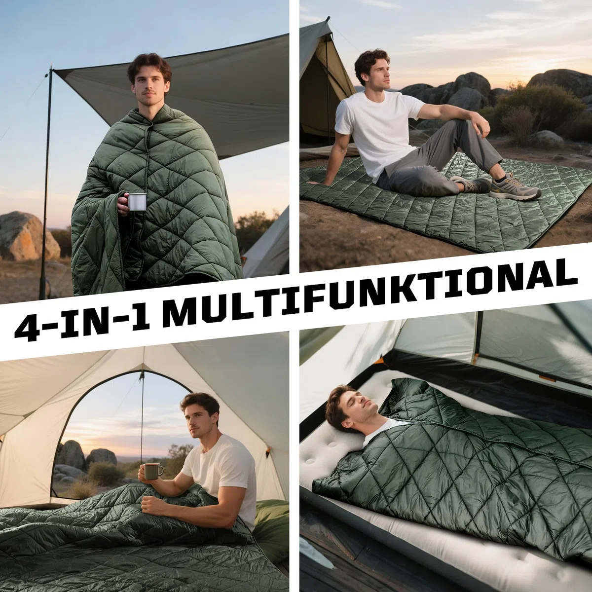 1TG Tactical Camping Decke, Outdoor Decke Ultraleicht,Campingdecke Wasserabweisend Kompakt für Wandern, Auto, Angeln, Camping, Büro (M -190x132CM L-158x208CM)