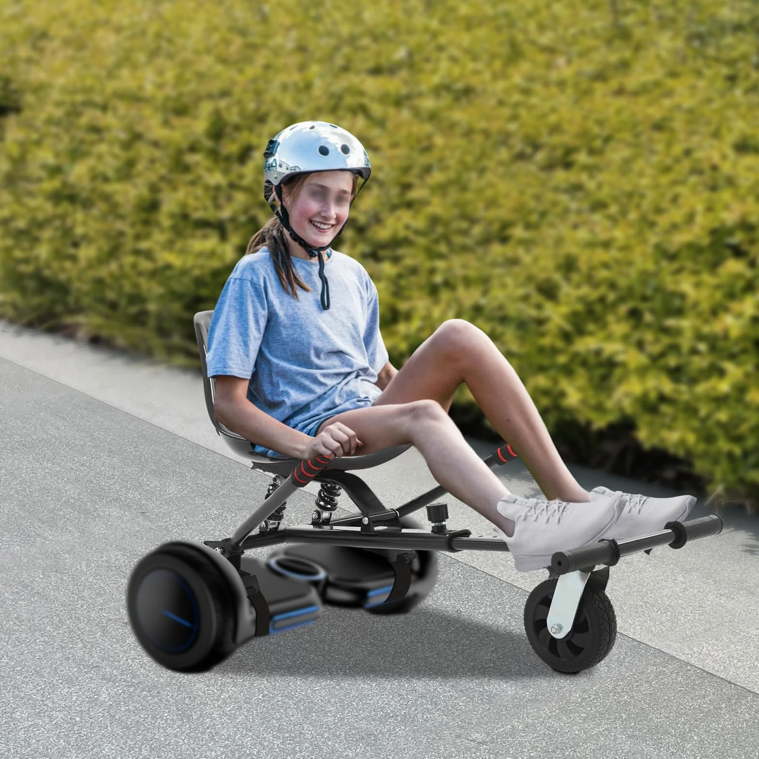 Hoverboard Sitz mit Lenkrad – Hoverboard mit Sitz passend, Verstellbar (70-95 cm),– Passend für 6,5-10 Zoll Hoverboards, Bis 100 kg, Hoverkart für Kinder & Erwachsene (Rot)