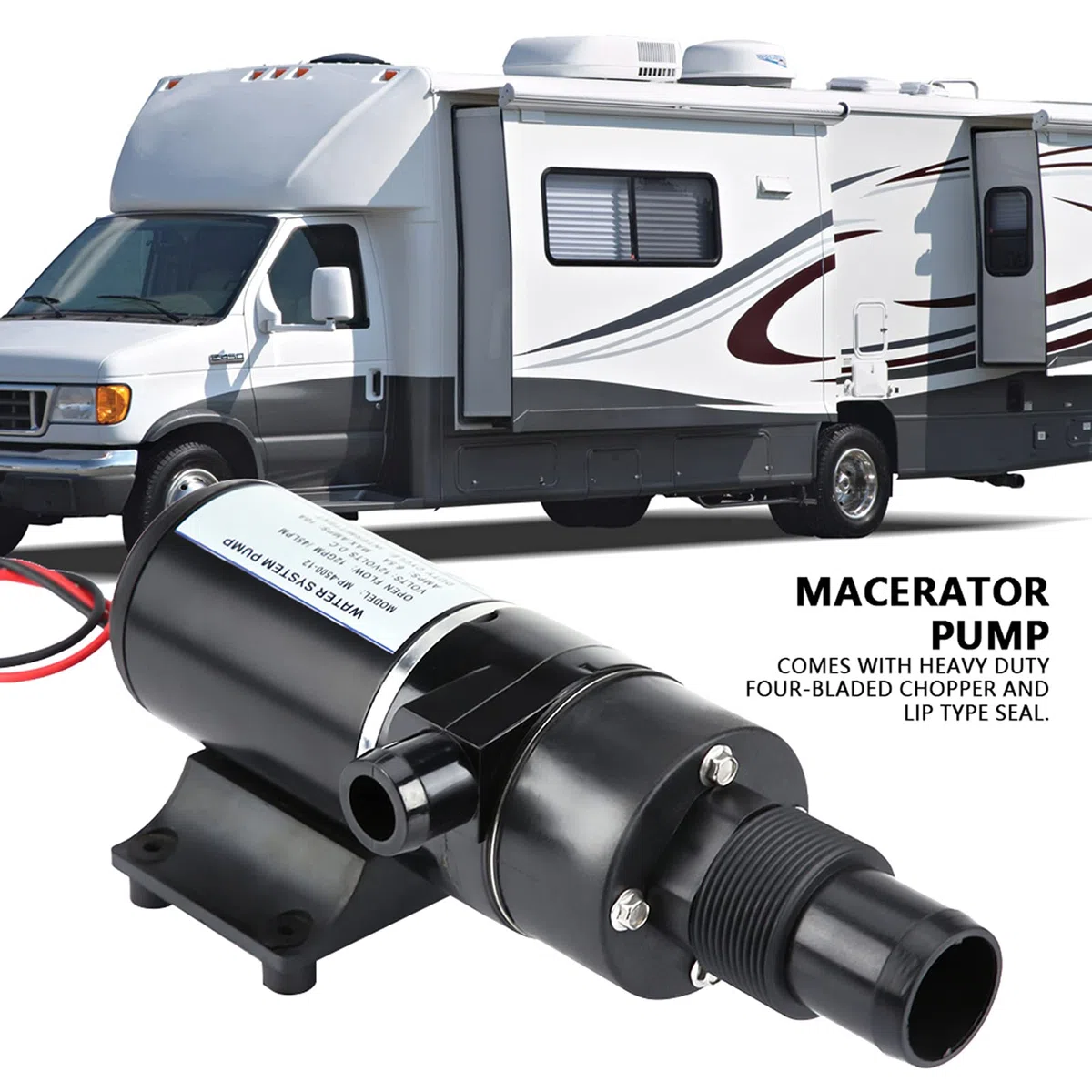 Ejoyous Zerhackerpumpe Fäkalienpumpe Fäkalien-Absaugpumpe 12V Hochdruck-Membran-Selbstansaugpumpe, Hochdruck-Wasserpumpe für Marine Boote Yacht Wohnwagen Camping Outdoor Garten