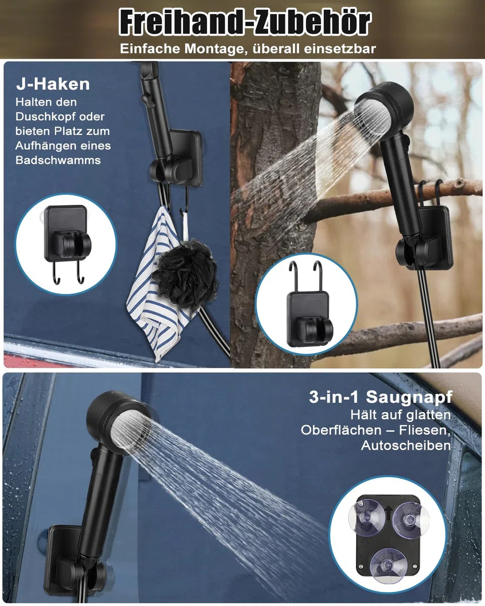 Campingdusche Tragbare 13000mAh Camping Dusche mit Pumpe 20L Klappbarer Eimer USB-Aufladung
