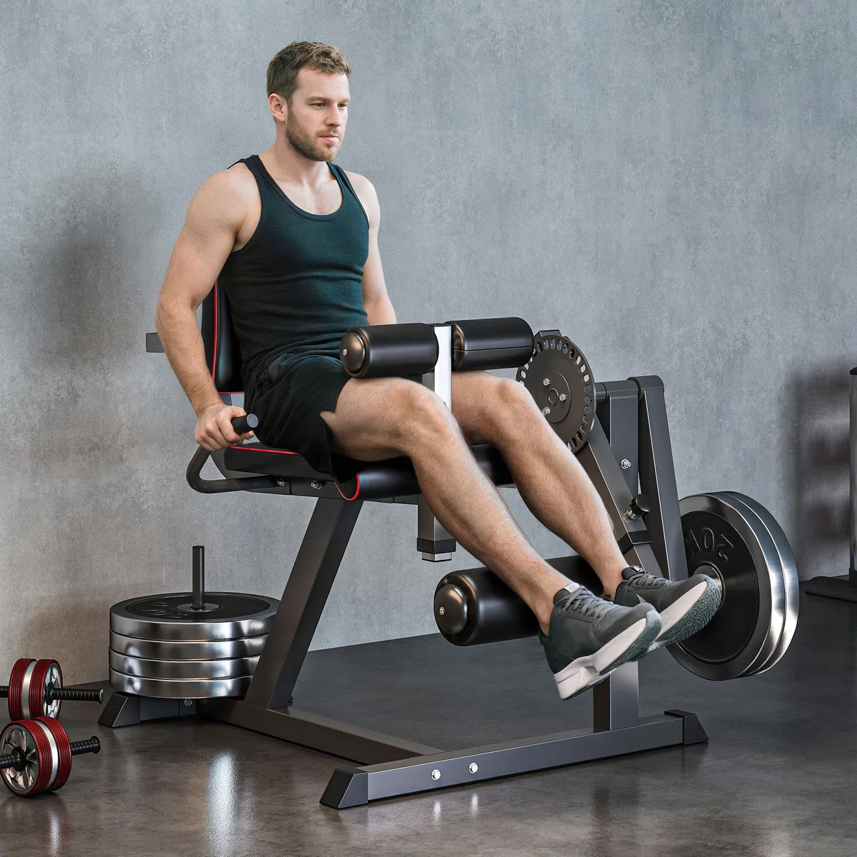 SPORTNOW Beinstrecker, Verstellbar Beinbeuger mit Plattenbeladung, Beintrainer Heimtrainer für Bein- und Oberschenkel-Training, Fitnessgerät für Zuhause Home Gym