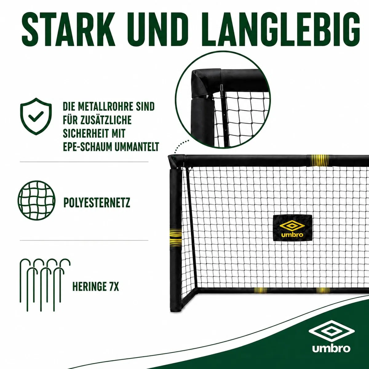 Umbro Fußballtor - Fussballtor Groß - Fußball Tor - Fussballtore für Garten Kinder und Erwachsene - Fussball Trainingszubehör für Innen und Außen - Metall - Schwarz/Gelb