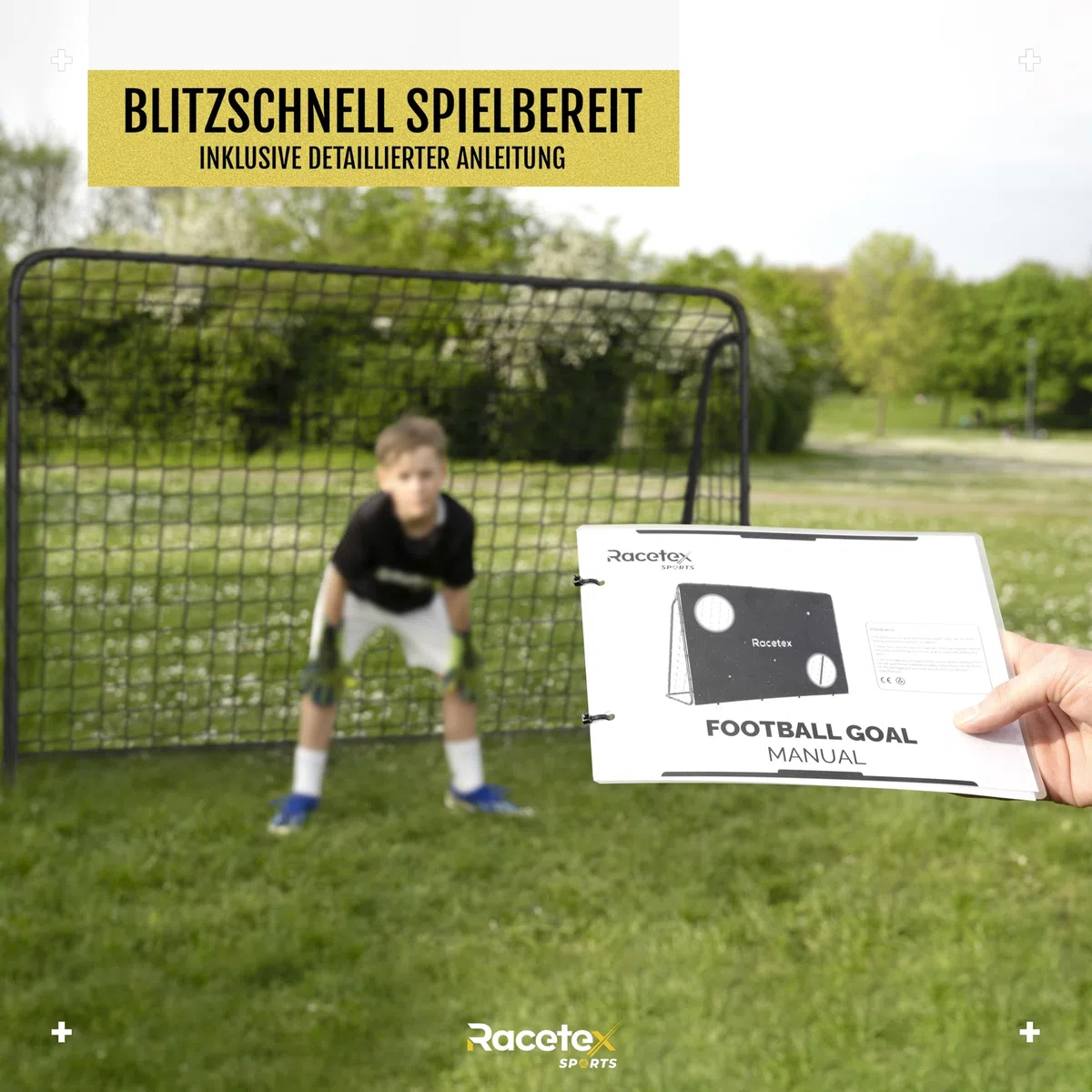 Racetex Fußballtor Kinder inkl. Torwand mit [Anti-Rost Beschichtung] - Fussballtore für Garten Kinder und Erwachsene - Fußball Tor mit Erdanker für einen optimalen Halt - Fussballtor