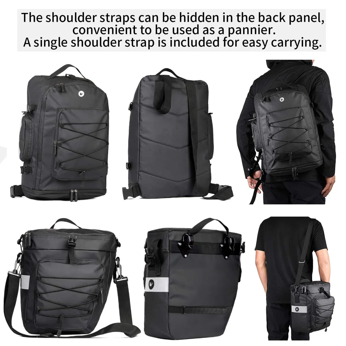BAIGIO Fahrradtasche 3-in-1 Multifunction wasserdichte Gepäckträgertasche 75L Radfahren Gepäckträger Tasche hinten Fahrrad Rucksack Reisetasche mit Regenschutz, Herren