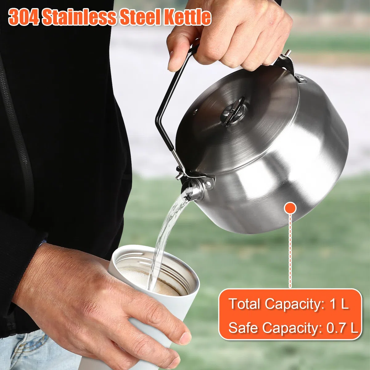 GFTIME Camping Kochset Camping Kochgeschirr aus Edelstahl, Camping Topf Pfanne Set, Camping Töpfe für Campingkocher, 5-teilig