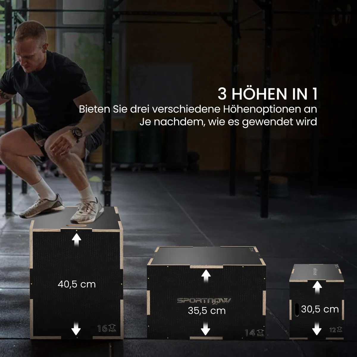 SPORTNOW 3 in 1 Plyo Box, Sprungbox aus Holz, Plyometric Plattform mit Griff, Plyometrisches Training, Sprungtrainer für Zuhause, Fitnessstudio, Schwarz
