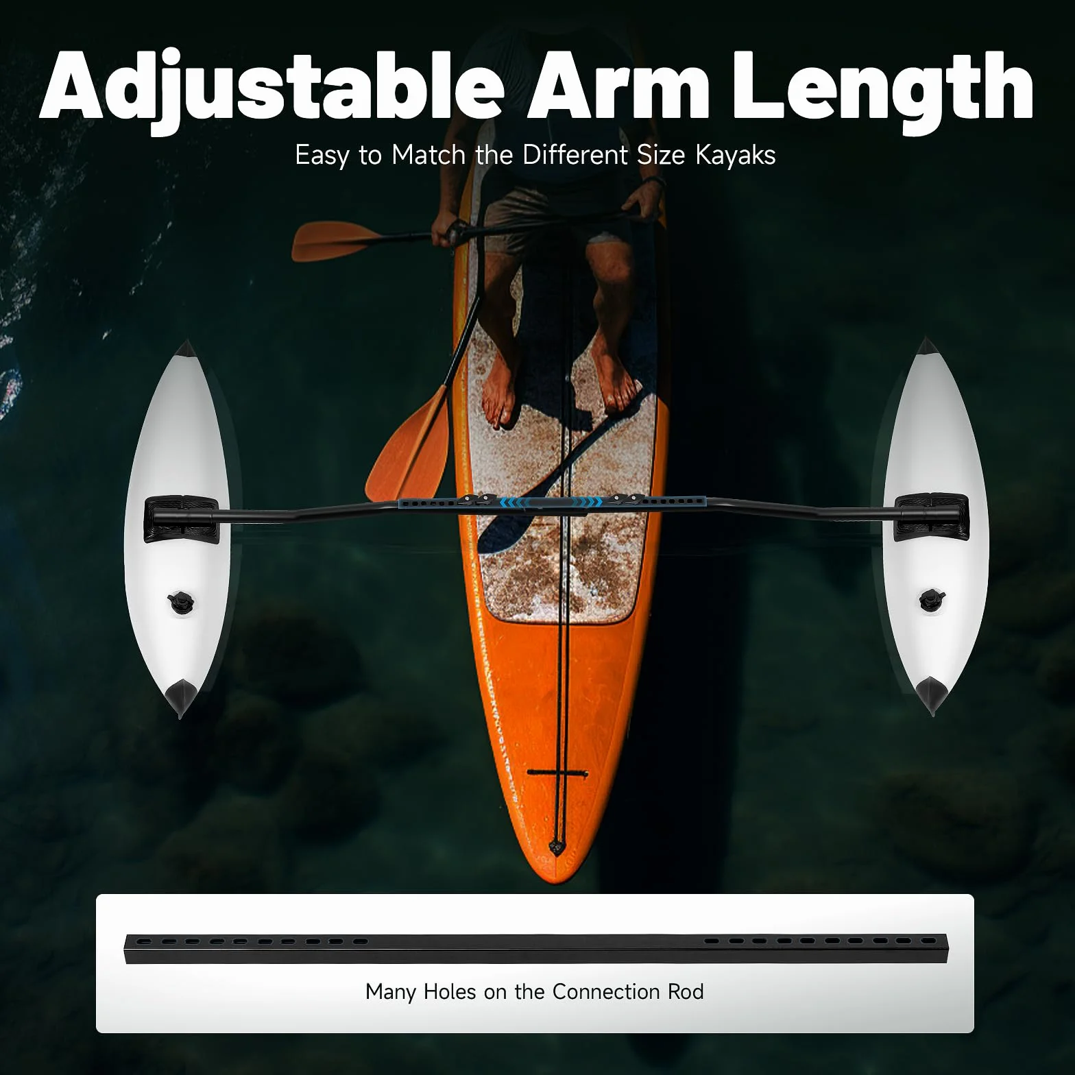 Aufblasbarer Kajak Ausleger Stabilisator Set, PVC Schwimmer mit Aluminium Stangen, Verstellbare Seitenausleger für Kanu, Boot, Angeln, Rafting, Paddeln