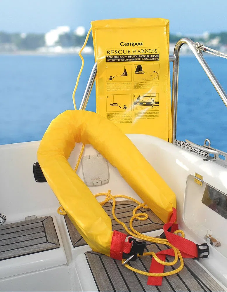 Compass Bergeschlaufe weiß inkl. Reflex-Schwimmring & Pick-up-Gurt I 45m Polypropylen-Leine I Hohe Sichtbarkeit | Separate Netztasche I Ideal für Wassersicherheit