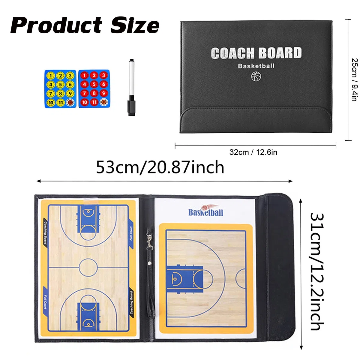 RoseFlower Taktiktafel Basketball, Taktikboard Basketball, Taktikbrett Taktikmappe Basketball mit Marker Stift und Magneten, Profi Basketball Coaching Board für die Schulung und Spielanalyse