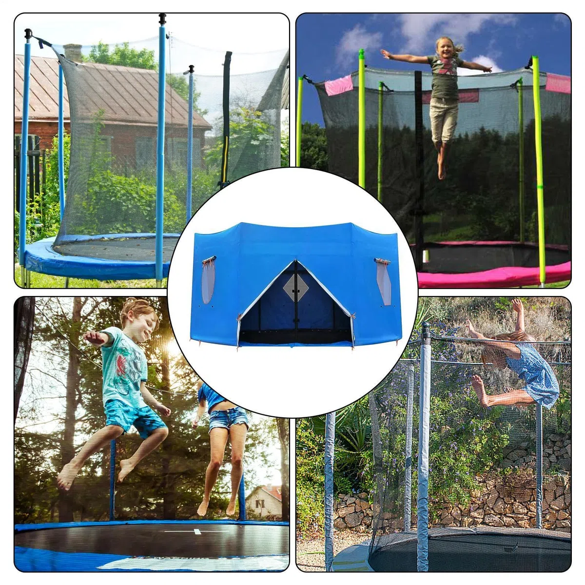 Trampolin Zelts - Trampolin Sonnenschutz Dach, Wasserdicht Anti UVTrampolin Zelts, TrampolinAbdeckung Für RundeTrampoline Mit 6 Geraden Stangen