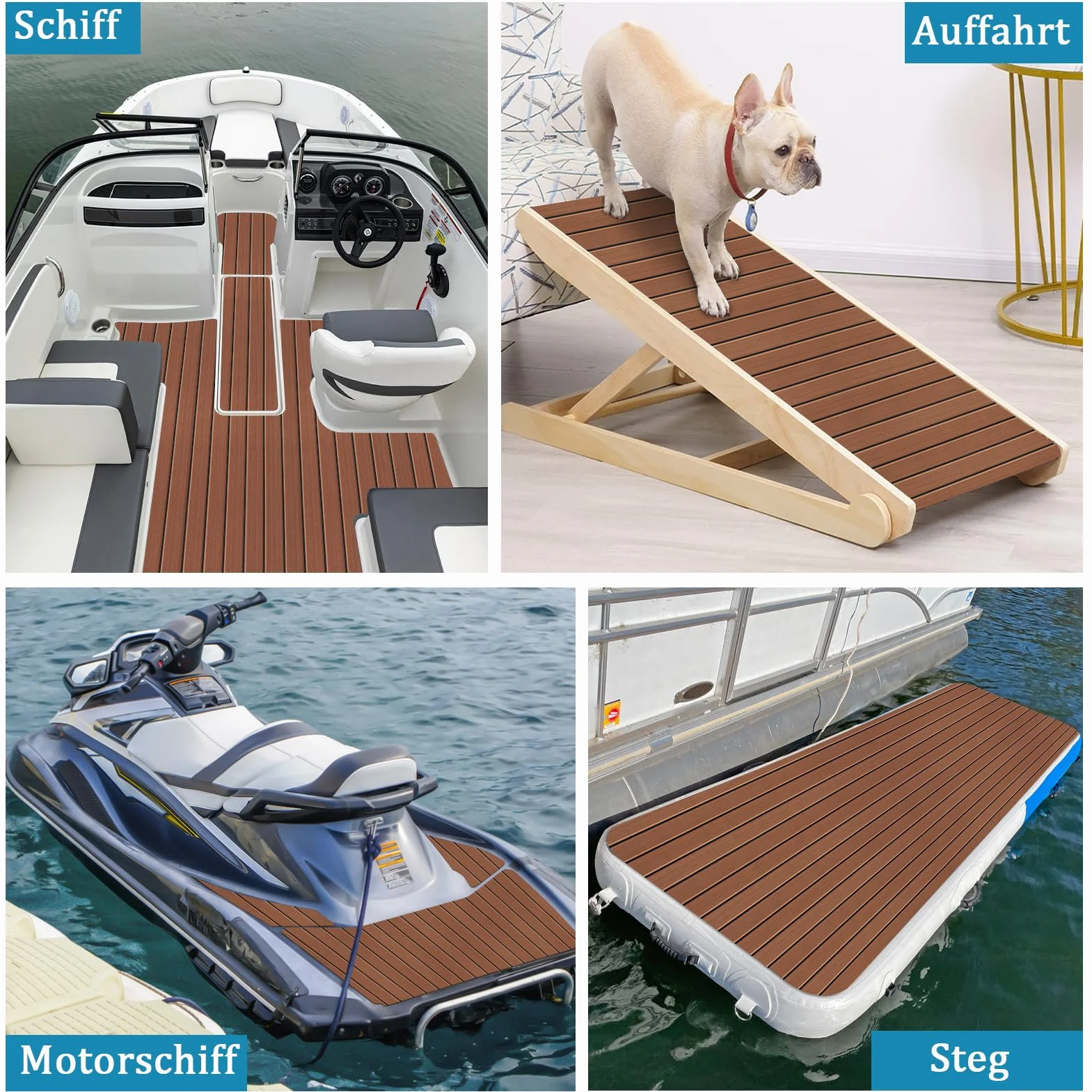 KXKZREN Boot Bodenbelag Selbstklebend Eva-Schaum Teakholzimitat Bootsbelag, rutschfeste Bootsmatte Marineteppich für Motorboot Wohnmobil Yacht Kajak Schwimmende Plattform,240x112/90/60/41cm