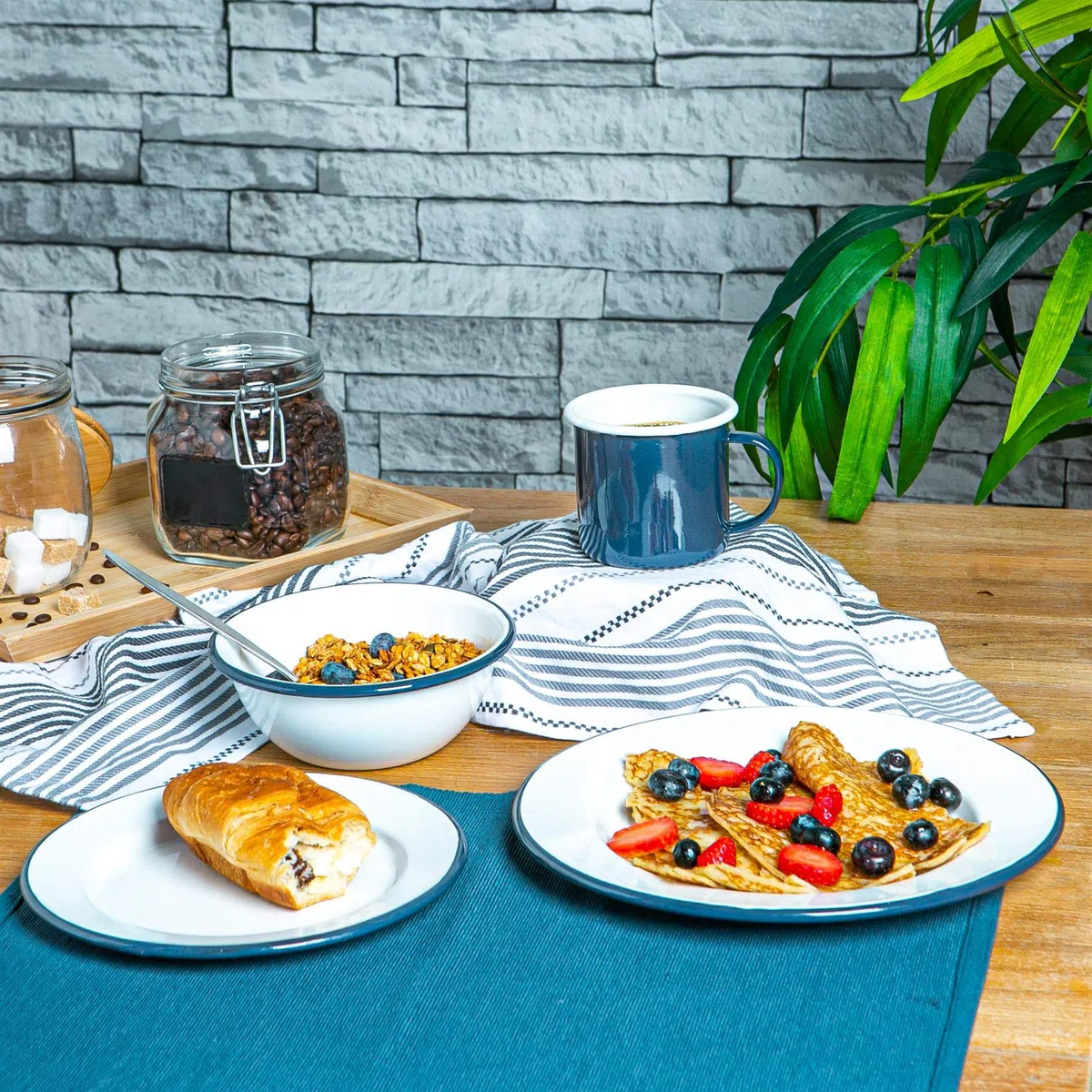 Argon Tableware Weißes Emaille Abendessen 25,5cm 16pc Marine