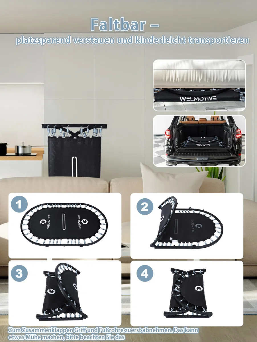 Ovales Indoor Trampolin für 2 Personen geräuscharm belastbar bis 150kg Ideal für Kinder & Erwachsene Fitness Muskelaufbau Gewichtskontrolle Sicher mit 40 Federn Geschenkidee