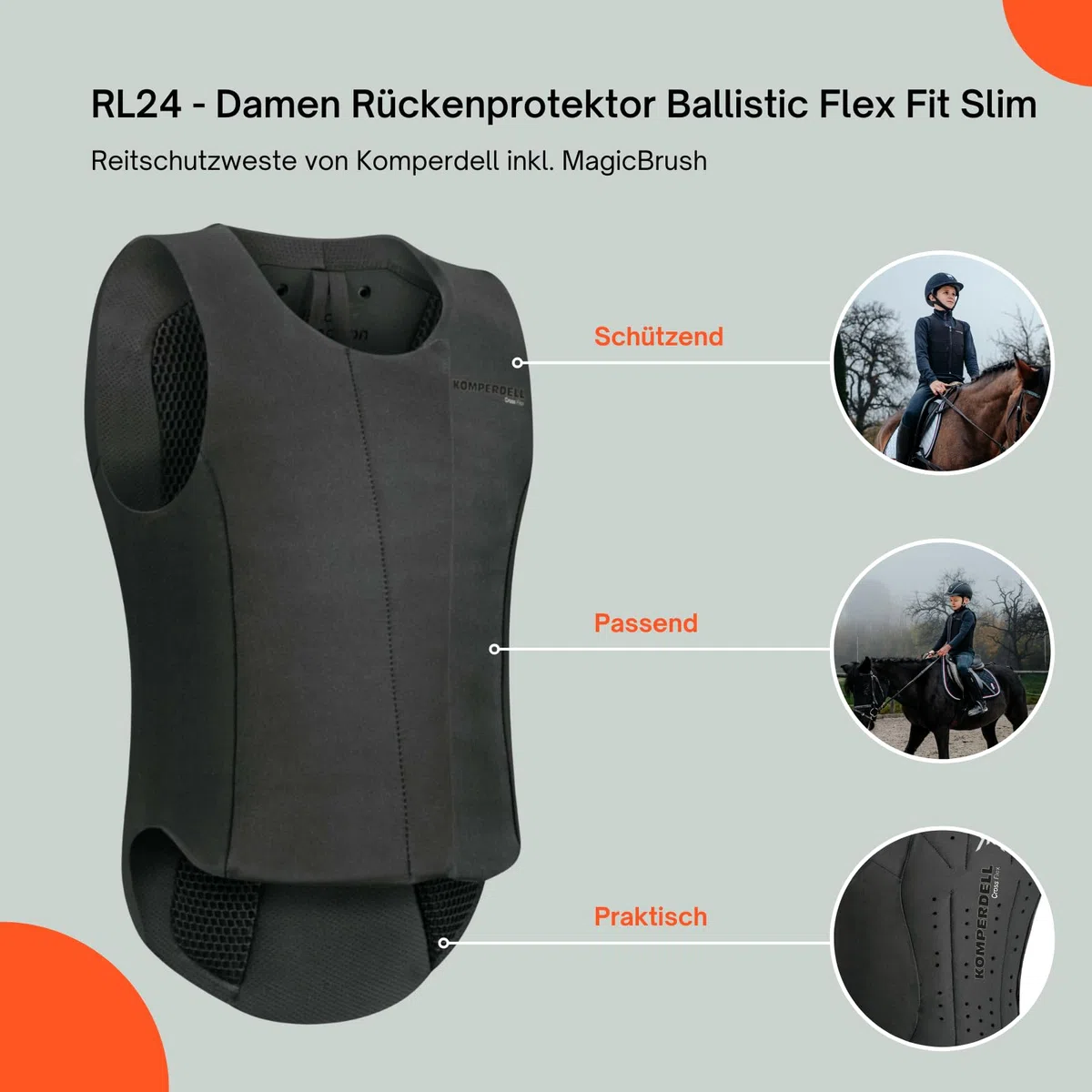 RL24 - Kinder Rückenprotektor Komperdell Ballistic Champion Junior inkl. Putzschwamm – Protektorenweste – ergonomisch & leicht – seitliche Schutzzonen – 2 Farben – Gr. 116-152