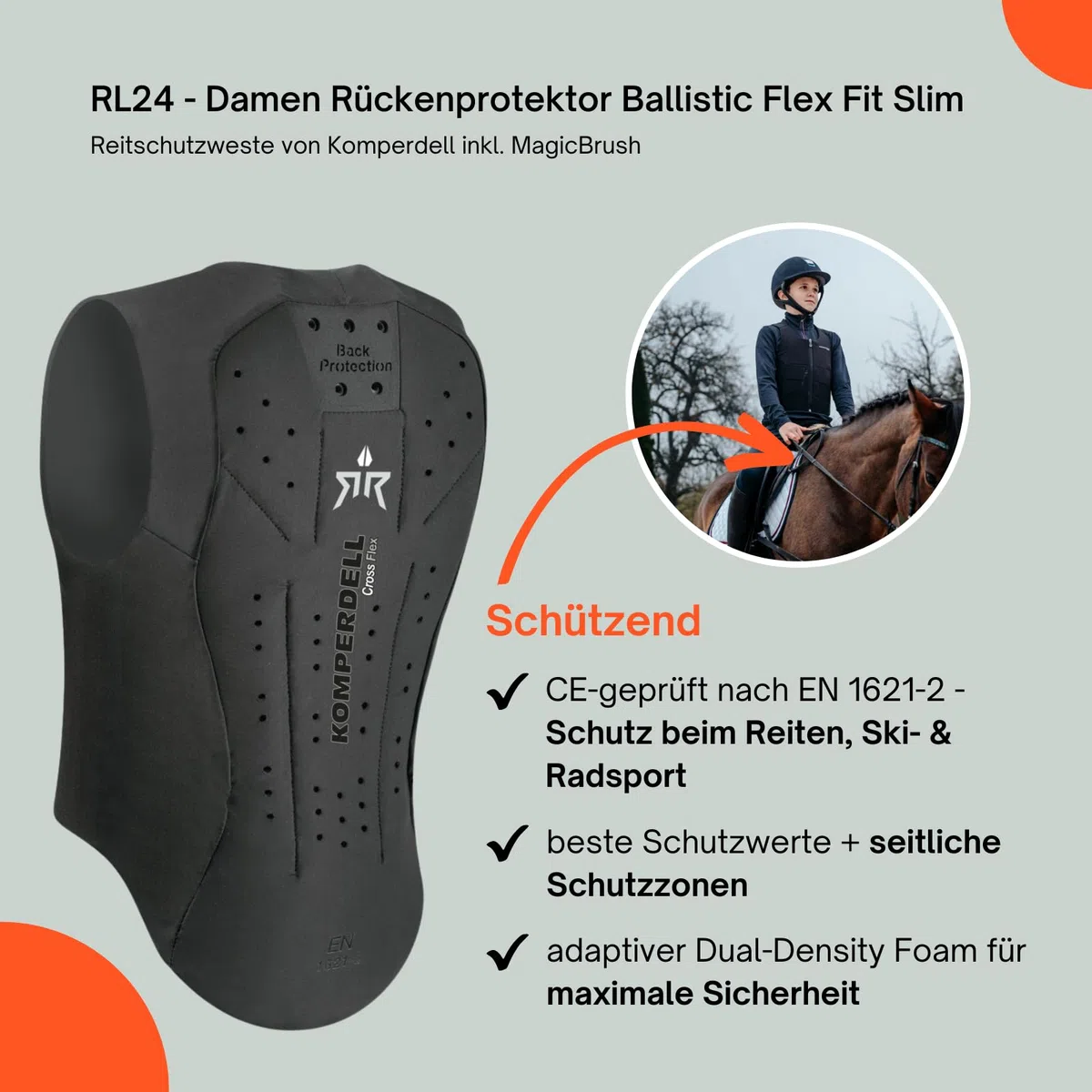 RL24 - Kinder Rückenprotektor Komperdell Ballistic Champion Junior inkl. Putzschwamm – Protektorenweste – ergonomisch & leicht – seitliche Schutzzonen – 2 Farben – Gr. 116-152
