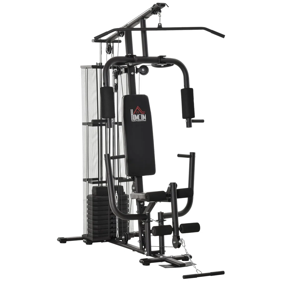 HOMCOM Kraftstation Fitnessstation Fitnessgerät bis 120kg Multifunktion Krafttraining Multistation Trainingsstation mit Latzug Butterflystange 45kg Gewichten Seil, Fitnessgeräte für Zuhause