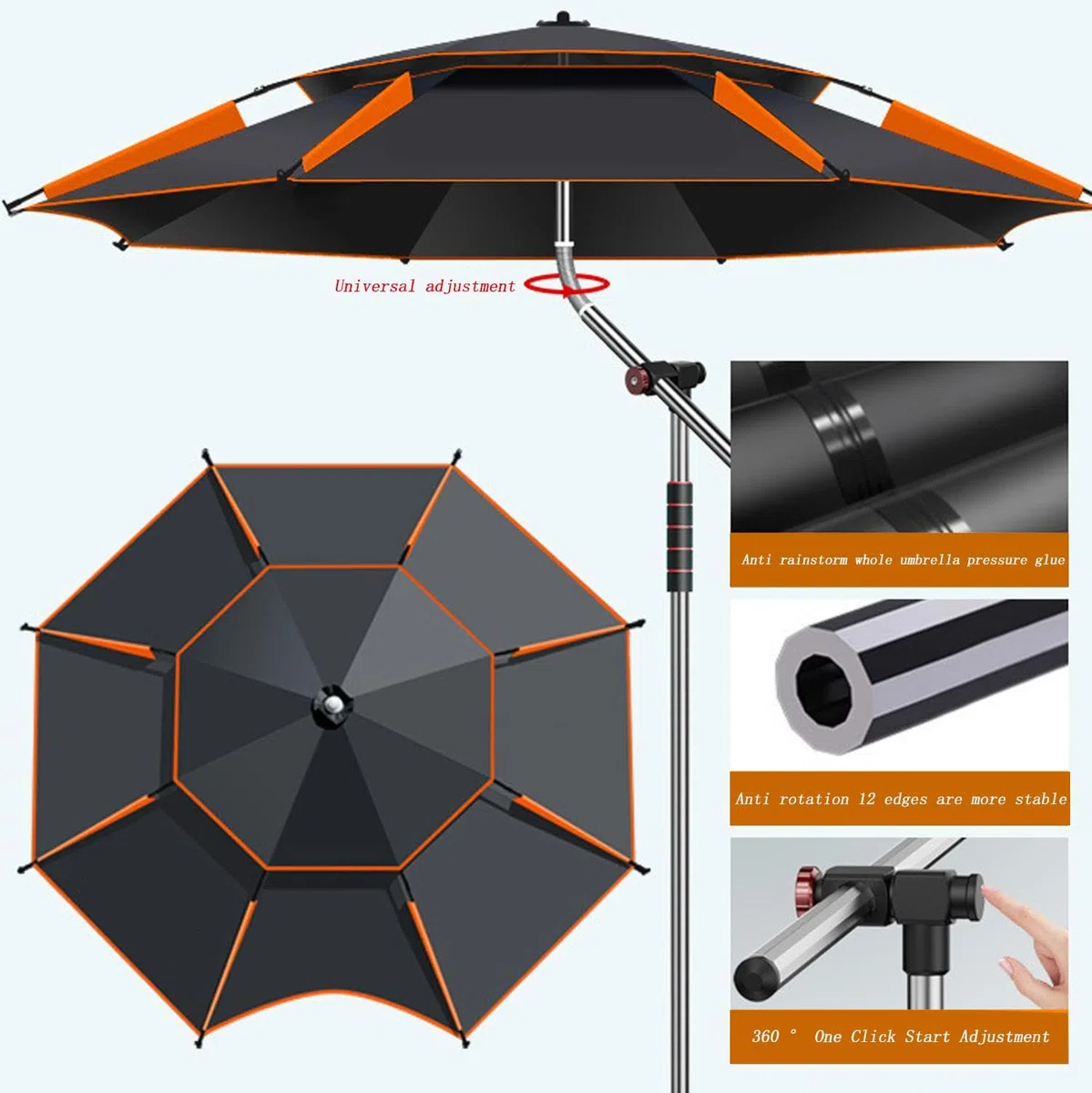 260/240/220cm Großer Strandschirm, Sonnenschirm Angel Windfest UV-Schutz 50+, Angelschirm Neigbarer Mit Erdspieß, Sonnenschirm Für Reise/Camping/Wandern,2.6m