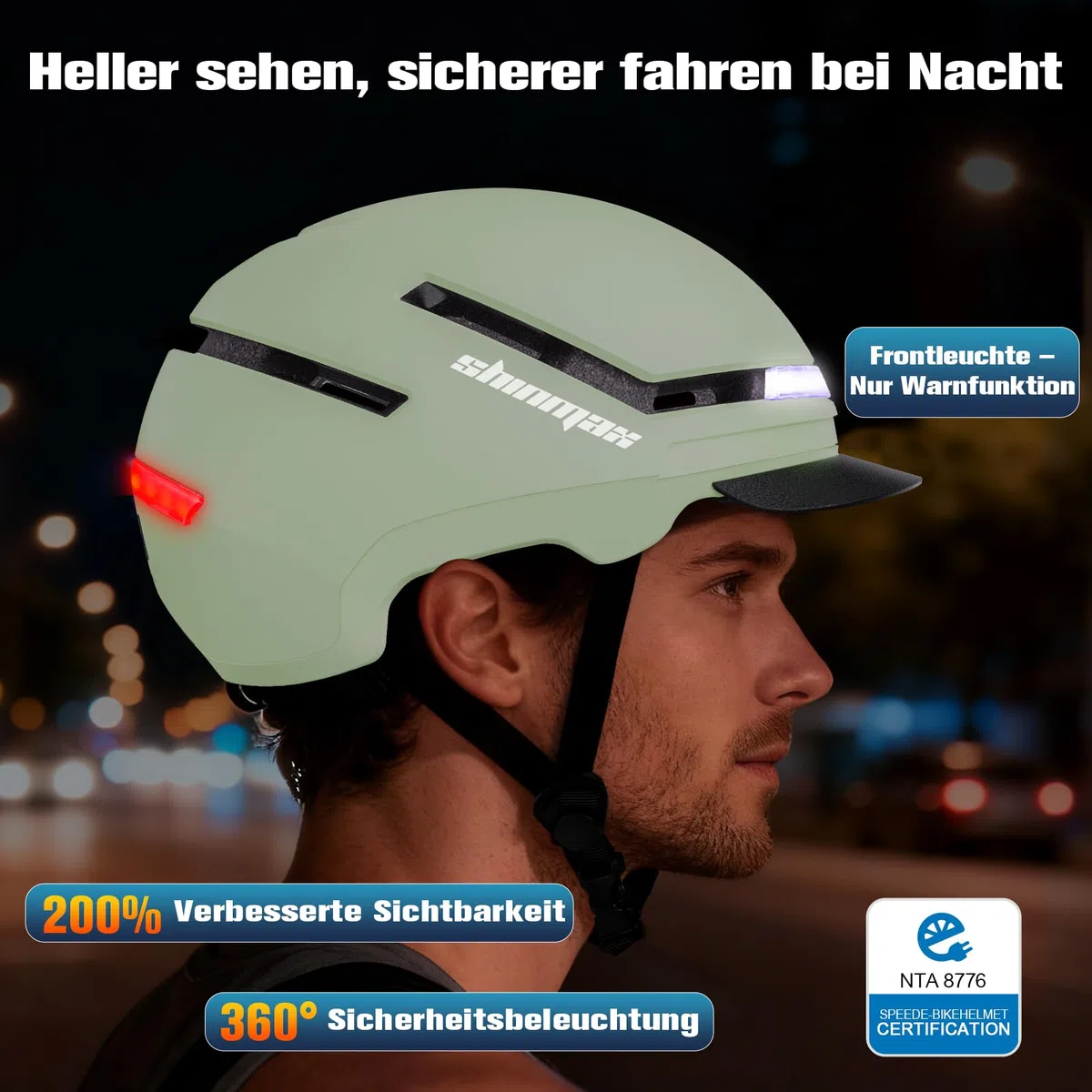 Shinmax Fahrradhelm Damen Herren mit Blinker & Licht, Fahrrad Helm Erwachsene mit USB Wiederaufladbare LED-Rücklicht, Radhelm für E-Bike, S-Pedelec, Scooter