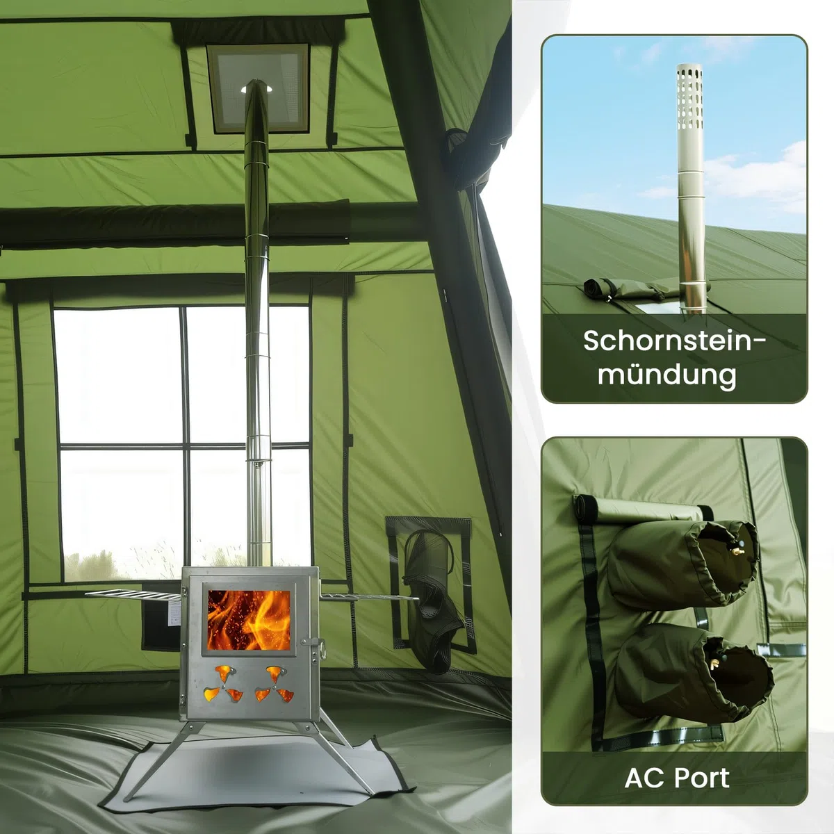 Ytaoeo Aufblasbares Zelt für 8-10 Personen Outdoor Camping Zelt mit Kaminöffnung Vordach Aufblasbares Campingzelt aus Wasserdichtem Oxford-Stoff Air Glamping Zelte