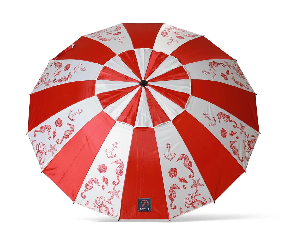 Atosa Strandschirm Ø 180 bis 240 cm aus Aluminium, Modell Meeresboden, mit Tragetasche und Sonnenschutz UPF 50+ in den Farben Blau und Rot, rot, 220 cm, Jug oder Strand